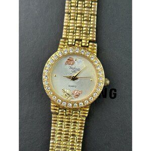 Black Hills 12K Gold Leaf Stainless Steel Quartz Ladies with cz gems